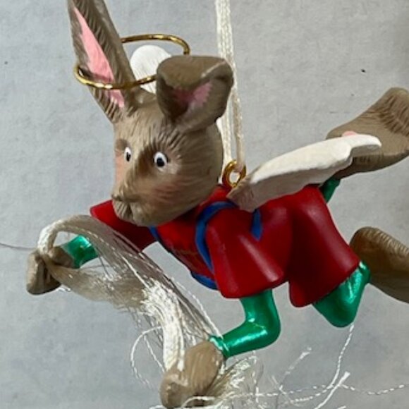 VTG 1994 Hallmark Keepsake Flying "Angel Hare" w/Brass Halo Christmas Ornament - Picture 6 of 14